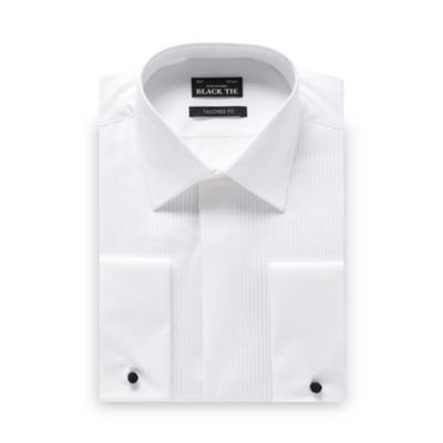 White narrow pleated tailored fit dress shirt